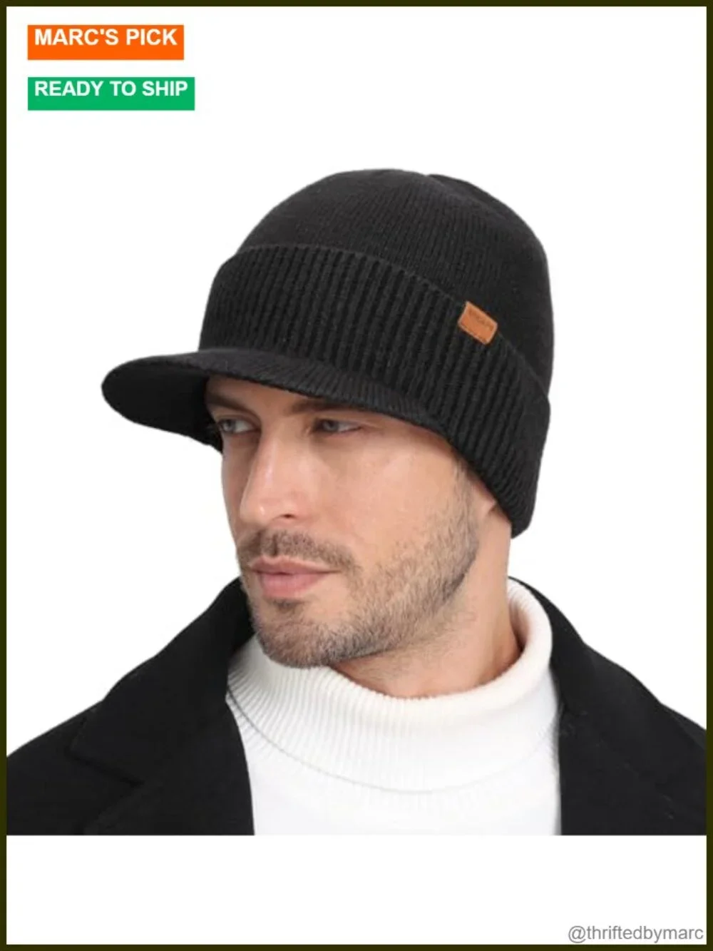 Fleece Lined Thermal Knit Visor Hat Winter Beanie with Brim Windproof
